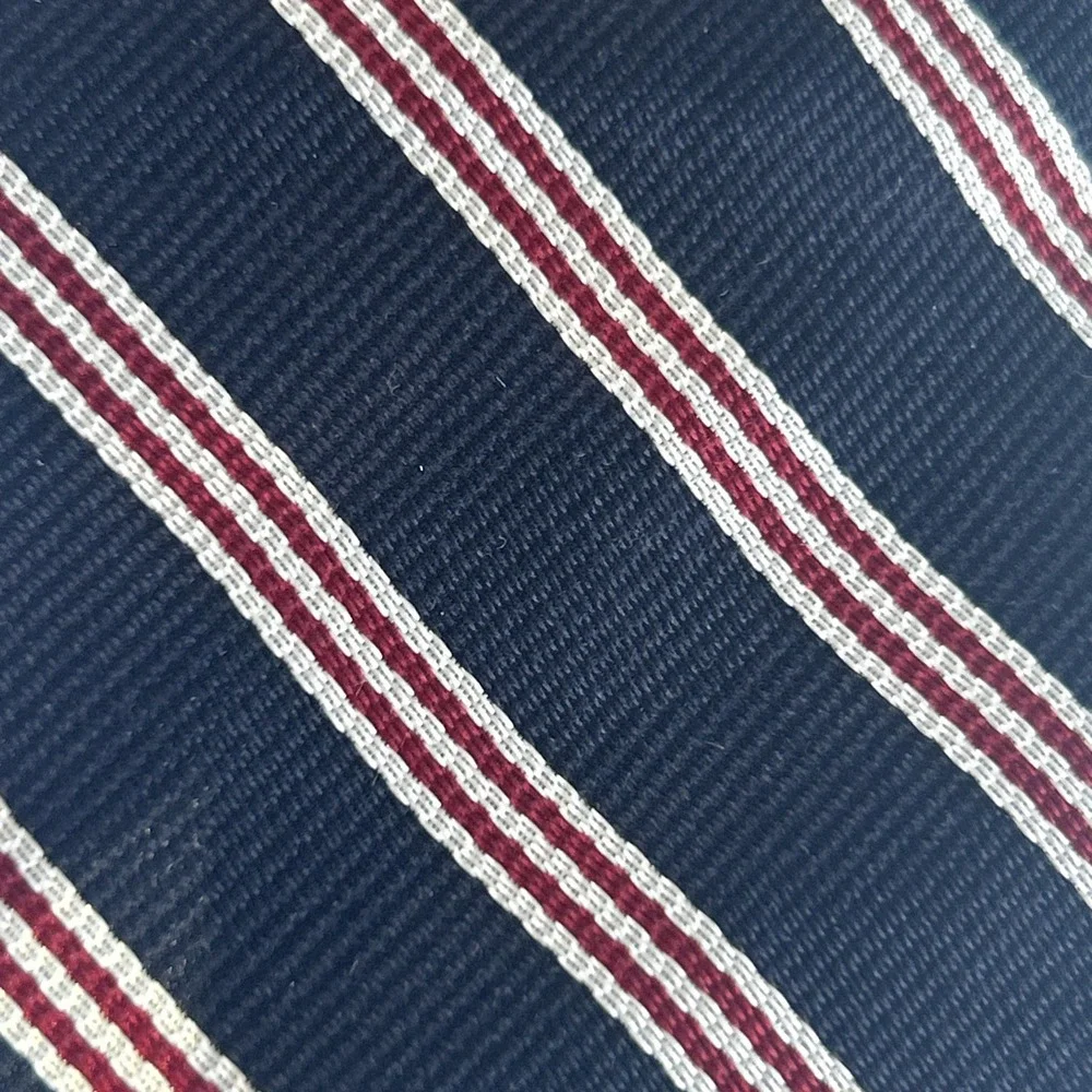 Vtg Philippe Perrier Repp Striped Silk Tie Navy Blue With Red & White Classic